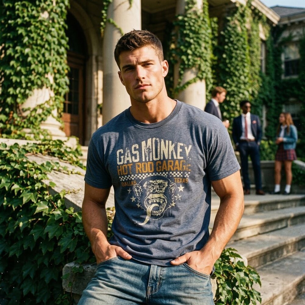 Gas Monkey Garage Men 3XL Graphic Tee Blue Cotton Blend Iconic Statement Archive